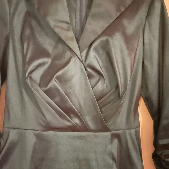 Blue Ruched Wrap Gown with Notched Collar - Picture 2 of 6